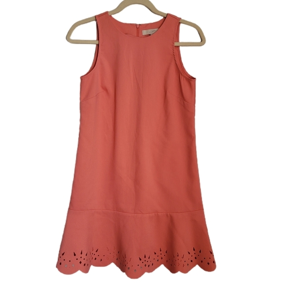 LOFT Dresses & Skirts - LOFT Dress Size 10P Petite Sleeveless Pink Scoop Neck Eyelet Ruffle Hem